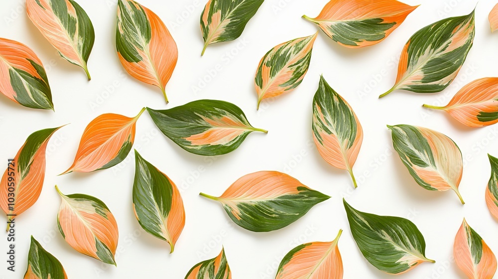 Poster A flat lay view of Sliced Oranges with green leaves and a summer fruit for refreshment. Fruit for refreshment in the summer.