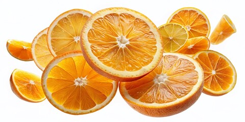 Obraz premium Floating Orange Slices Silhouette on Transparent Background for Freshness and Citrus Themes