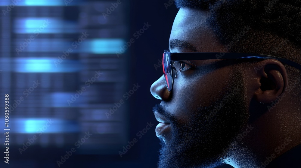 Fototapete the man working with coding, holograms and trading with cyber security, futuristic and research. inv