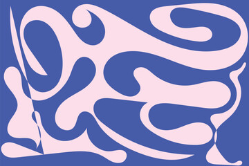 Abstract background pattern with colorful waves. Psychedelic groovy trippy y2k retro seamless pattern in blue and pink colors. Wavy and swirled brush strokes liquid background for packaging design