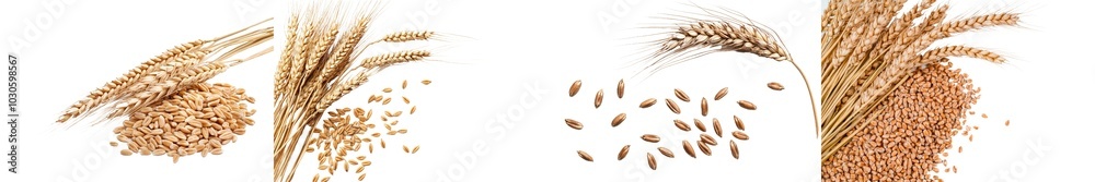 Poster an isolated horizontal wheat ear on a white background with a clipping path. stock video footage.