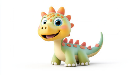 Fototapeta premium cheerful cartoon dinosaur with colorful spikes and friendly smile, perfect for childrens illustrations and playful designs. This adorable character brings joy and fun to any project
