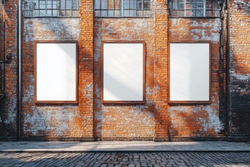 Old Brick Wall with Blank Frames for Mockups
