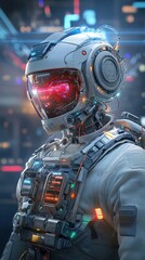 Elite soldier with robotic arms in a futuristic battlefield, advanced technology warfare