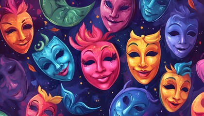 Obraz premium An artistic and seamless illustration of colorful drama masks