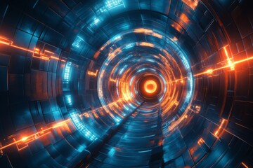 Obraz premium Futuristic Glowing Tunnel with Orange and Blue Lights