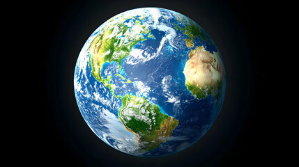 3D Render of Earth Showing Continents and Oceans with a Black Background