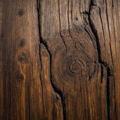Obraz premium Weathered wooden surface with knots and cracks, displaying natural patterns and textures of wood grain