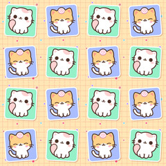 cute baby cat stickers set seamless repeat pattern