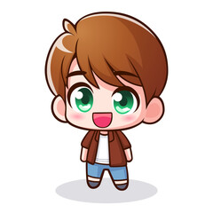Cartoon cute little boy smiling happily, vector cartoon illustration
