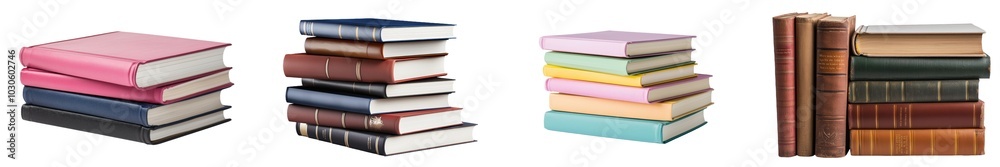 Poster Books stacked in a 3D rendering isolated over a transparent background