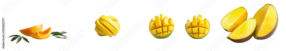 Poster Mango slices isolated on a white background. Clipping path.
