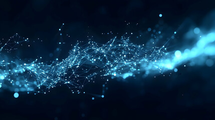Abstract Blue 3D Digital Network with Glowing Points and Lines on Dark Background