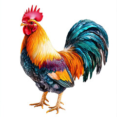 Fototapeta premium Beautiful Rooster Watercolor Clipart, Farm Animal Colored Design for Your Corporate and Business Graphic Resource or Creative Project, Ai Generative