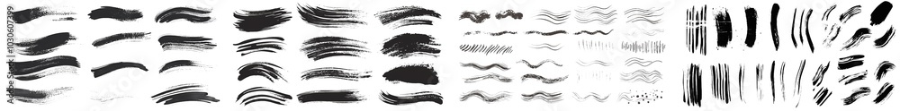 Aufkleber Wavy horizontal lines isolated on white. Marker line border set on scribble design. Hand drawn paint brush stroke. Hand drawn scribble. Black ink texture.