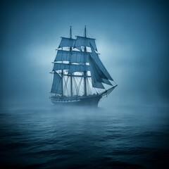 Fototapeta premium A ghost ship emerges from the Halloween fog
