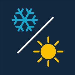 Modern set sun and snowflake. Isolated graphic illustration season. Symbol seasons. Solar and cold weather icons in vector design style
