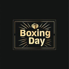 Fototapeta premium Boxing Day celebration with gift icon in glowing gold on black background
