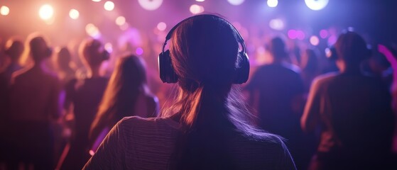 A mesmerizing scene of people dancing in a vibrant silent disco, showcasing a fun atmosphere filled with colorful lights and energetic movements.