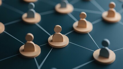 A visual representation of interconnected individuals, emphasizing networking and social connections through figurative icons against a dark background.