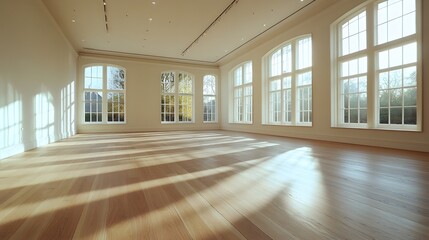 Obraz premium 7. A spacious, empty room with light wood floors and large windows