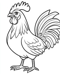Beautiful Rooster Coloring Page, Farm Animal Colouring Design for Your Corporate Books and Business Graphic Resource or Creative Project, Ai Generative