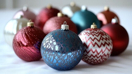 A collection of colorful Christmas ornaments on a table.