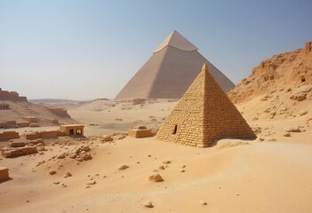 Pyramid of Menkaure and pyramids of queens, Giza plateau, near Cairo, Egypt
