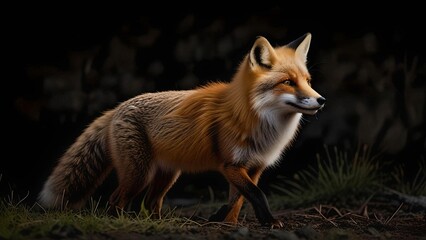 Obraz premium Red Fox Prowling in the Dark