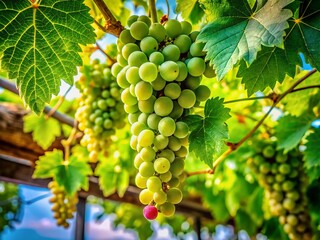 Fototapeta premium Fresh Green Grape Vine Branch with Lush Leaves on Transparent Background for Architectural Photography