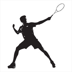 Power Smash Badminton Player in Action , black colour vactor 