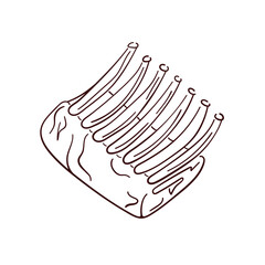 Rack of ribs in line art style. Suitable for culinary design, butcher shop, restaurant menu, food packaging or barbecue promotional materials. Isolated on a white background,
