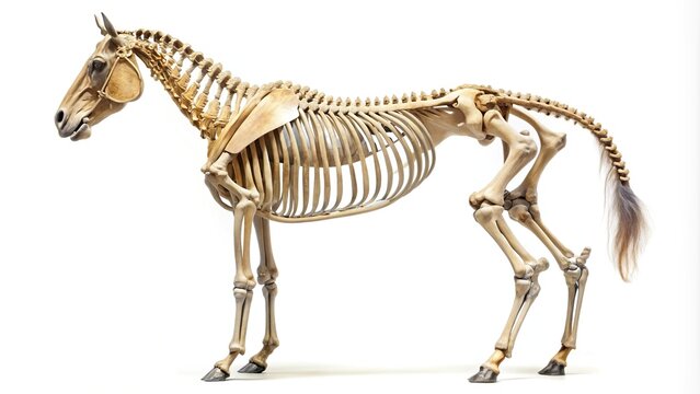 Horse skeleton anatomy isolated on white background.