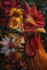 Fototapeta premium Beautiful Wallpaper with a Rooster Design, Ideal Farm Animal Poster or Graphic Resource for Creative Project, Ai Generative