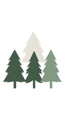 Obraz premium A simple illustration of four stylized evergreen trees in varying shades of green on a white background.