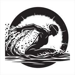 Power Stroke Swimmer in Full Action Silhouette , black colour vactor 