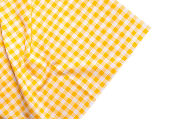 Above of placemat fabric cloth or arrangement of gingham-patterned fabrics in pastel green tones, isolate on a white background.For food decoration menu design