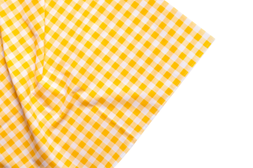 Above of placemat fabric cloth or arrangement of gingham-patterned fabrics in pastel green tones, isolate on a white background.For food decoration menu design