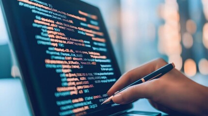 Design a side view of a sleek, futuristic code of conduct document on a digital tablet, with glowing lines and tech elements in a digital art style