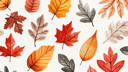 Obraz premium Beautiful collection of autumn leaves showcasing vibrant colors and diverse shapes against a neutral background.