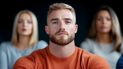 Fototapeta premium Cybernetic Triadic Group Therapy Session for Mental Health and Emotional Support Individuals sharing their emotional experiences in a circle with a focus on community vulnerability and healing