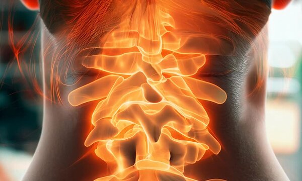 Medical examination involves assessing a patient's cervical spine, concentrating on the vertebrae for detailed analysis and accurate diagnosis