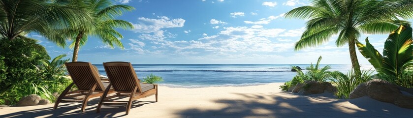 Obraz premium Escape to Paradise Relax on Pristine Beaches with Lush Palm Trees and Crystal Clear Waters, Tropical Vacation Dreams Come True