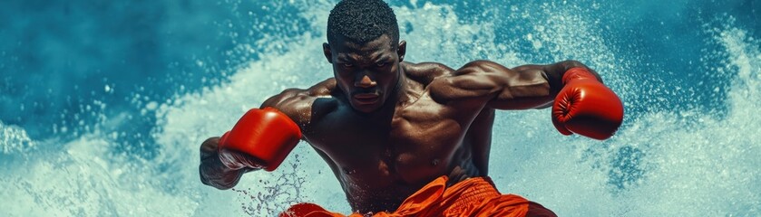 Powerful Kickboxer Mid-Motion, Executing Fluid Strikes with Speed and Precision A Glimpse into the Intensity of Kickboxing Training