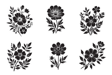 set of black and white flowers