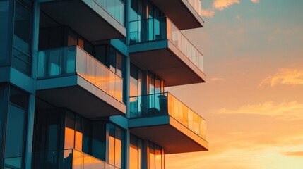 Fototapeta premium Modern Apartment Building at Sunset