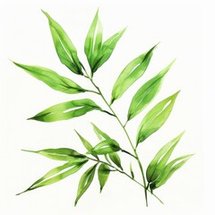 Fototapeta premium Ink Wash Painting of a Bamboo Leaf on Green Background, Hand Drawn Art for Decorative and Design Use Generative AI