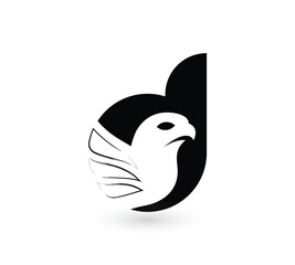 D letter bird logo vector template