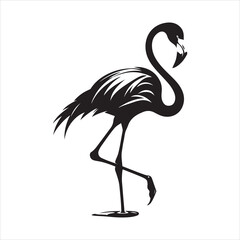 Fototapeta premium Tall and Graceful Flamingo Silhouette with Extended Legs and Neck , black colour vactor