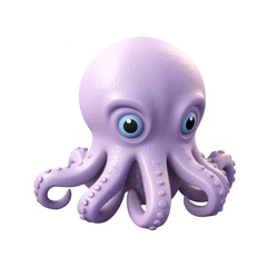 PNG purple octopus character 3d icon, cartoon style minimal on transparent, isolate on white background